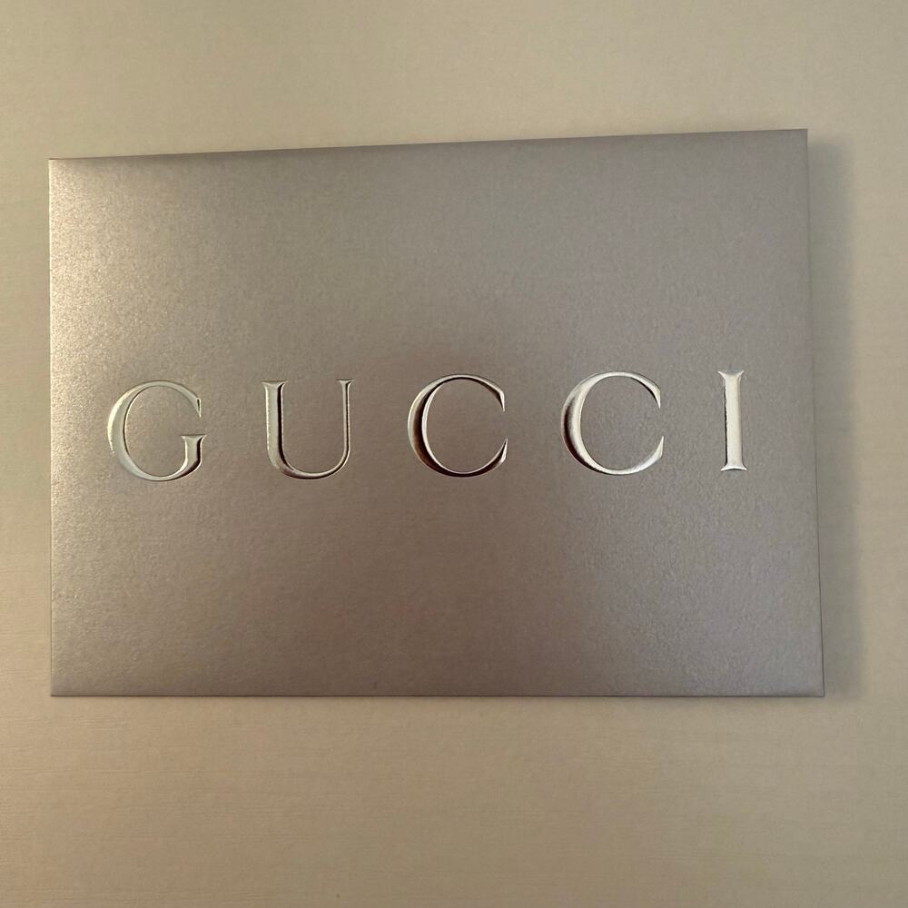Gucci Metallic Silver Embossed Logo Envelope Gift Card Holder Horsebit